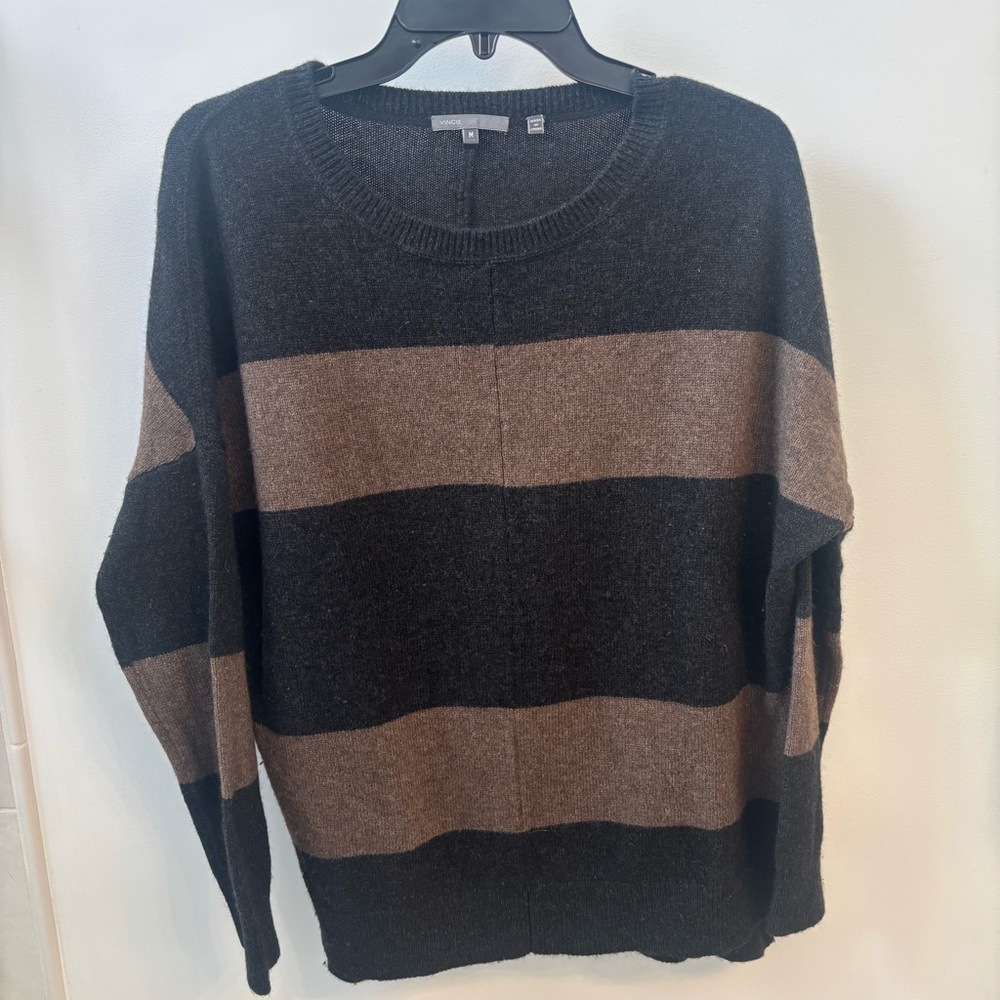 Vince Striped Black and Brown Sweater